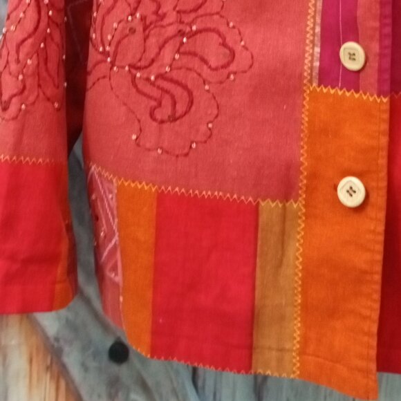 Alfred Dunner Lined Beaded LinenPatchwork Blazer Jacket Size 10 Button Front - Picture 2 of 11